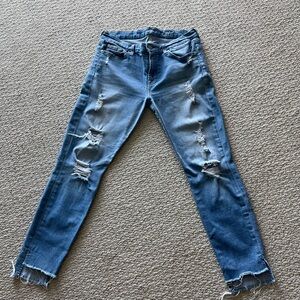 7 For All Mankind Blue Skinny Jeans Authentic Distressing